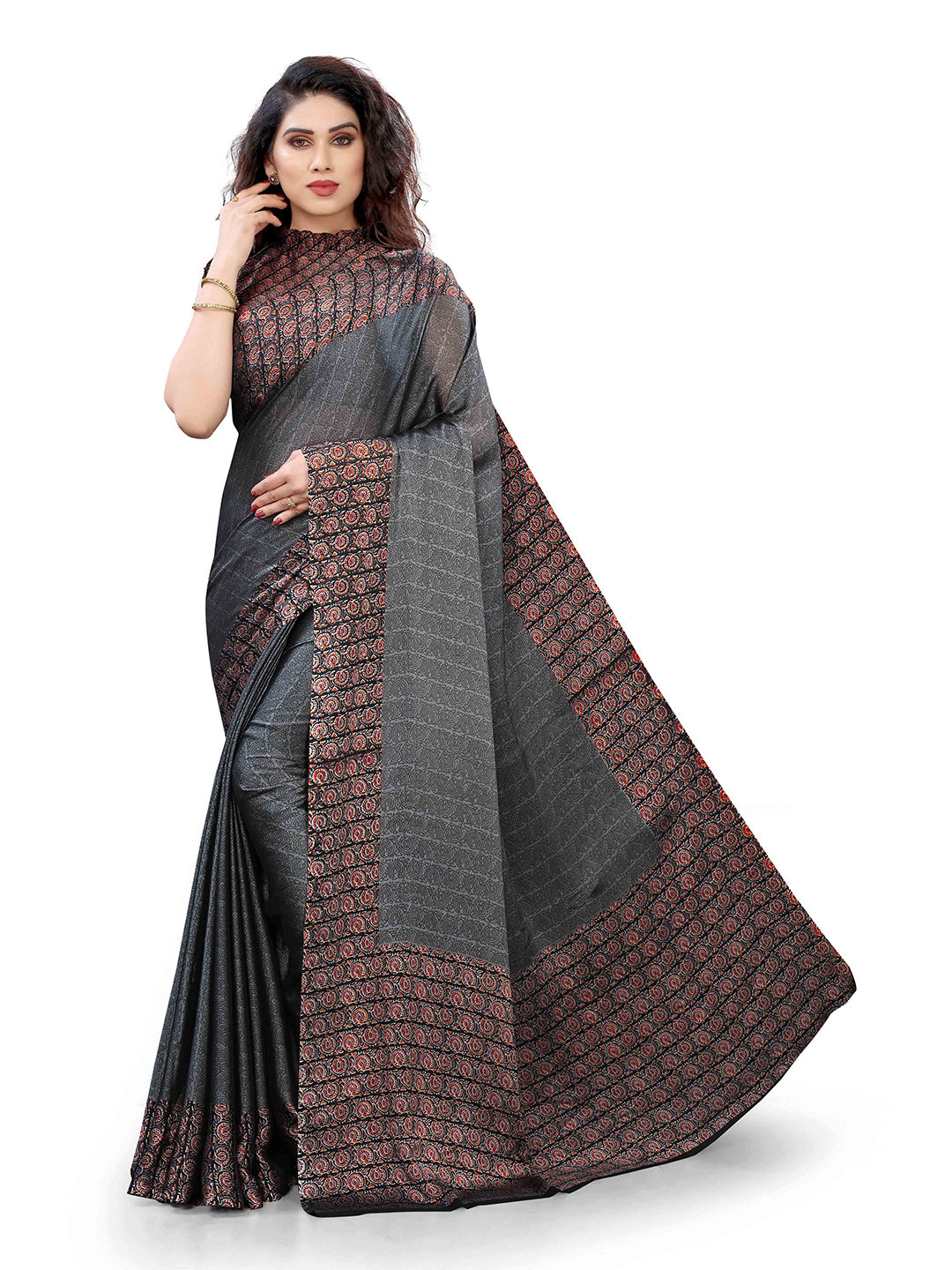 KALINI Grey Solid Saree