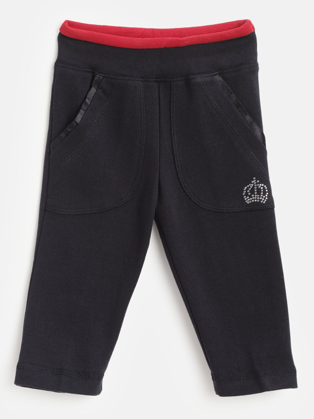 Cayman Girls Navy Blue Solid Pure Cotton Track Pants