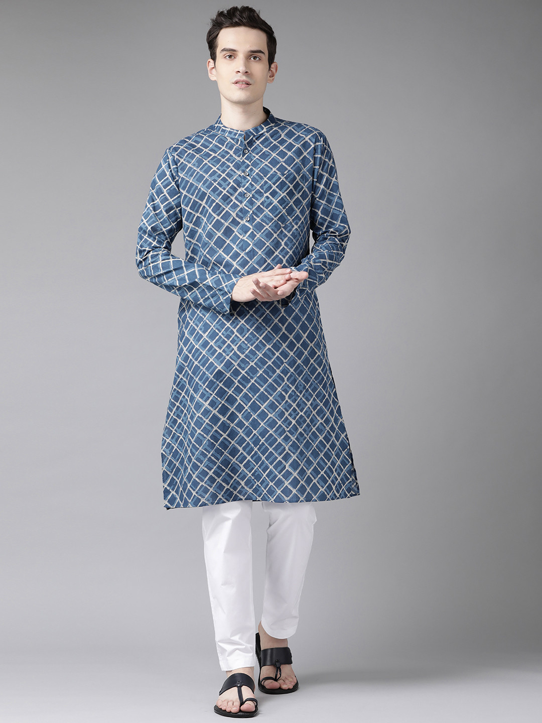 See Designs Men Blue Pure Cotton Printed Regular Kurta with Trousers