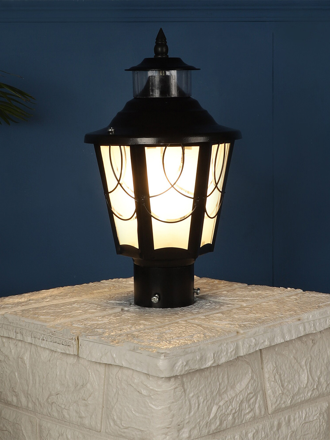 MFD HOME FURNISHING Black & White Iron Contemporary Outdoor Lamp