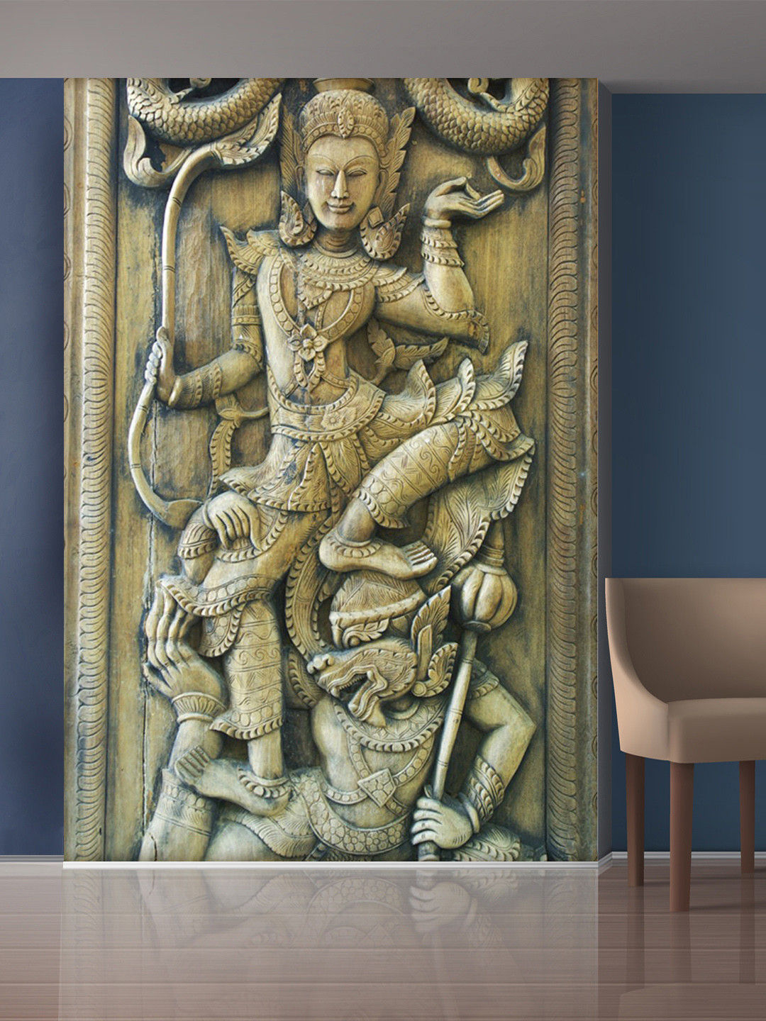 999Store Gold-Toned Fighting Statue Mural Self-Adhesive Wallpaper