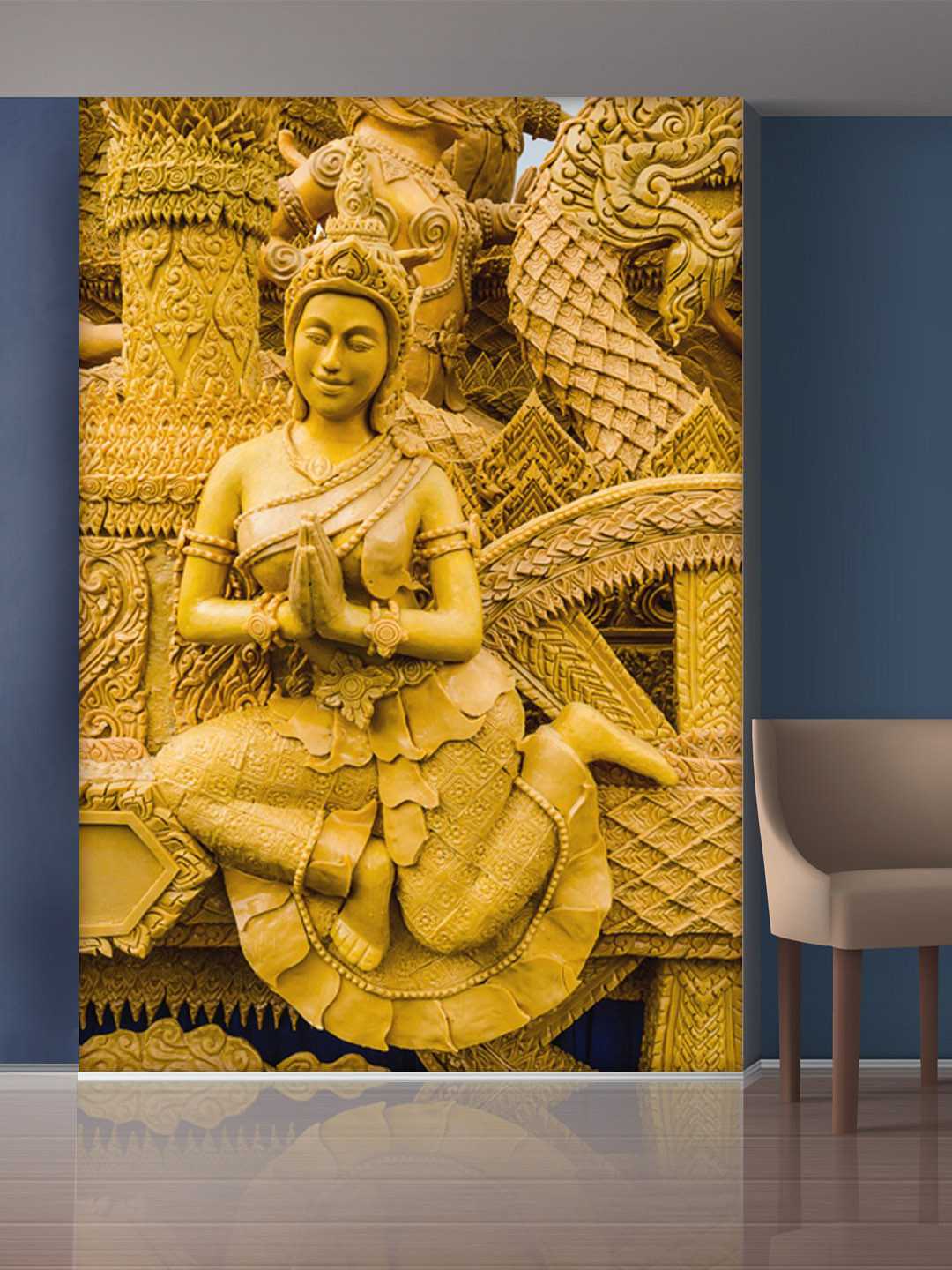999Store Gold-Toned Sitting Lady Mural Wallpaper