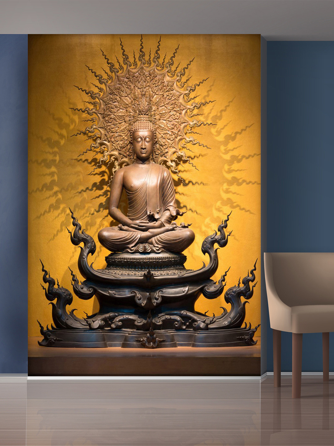 999Store Yellow & Brown Meditating Buddha Mural Wallpaper