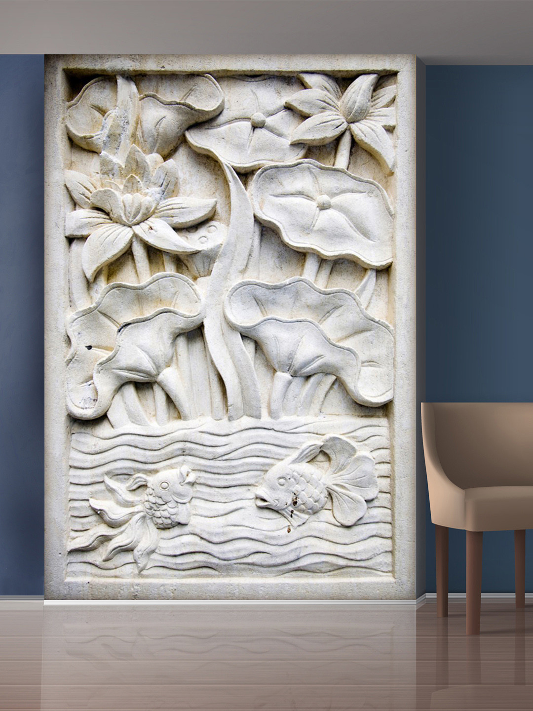 999Store White Flowers and Leaves Mural Self-Adhesive Wallpaper