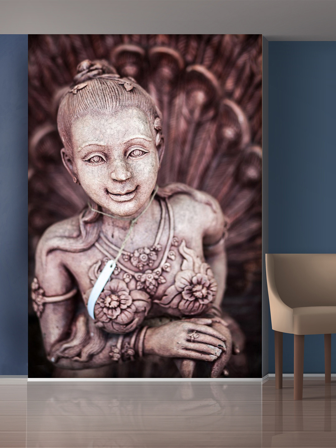 999Store Off-White & Brown Lady & Flowers Mural Self-Adhesive Wallpaper