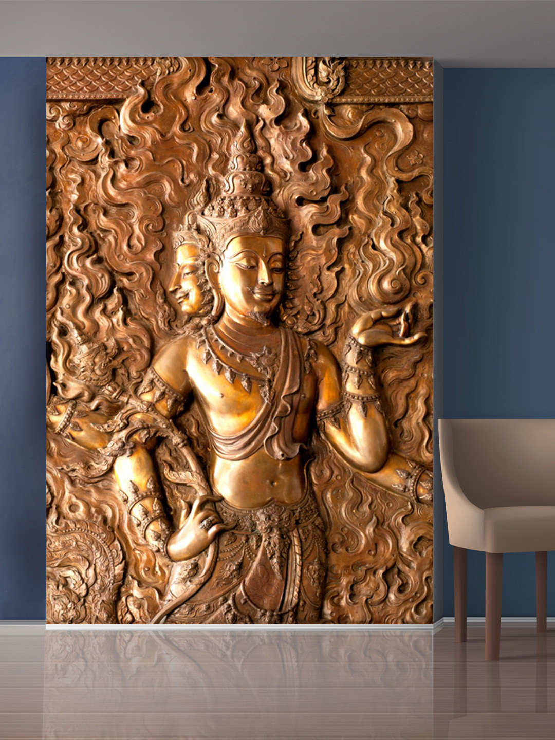 999Store Gold-Toned Lord with Multiple Head Self-Adhesive Mural Wallpaer