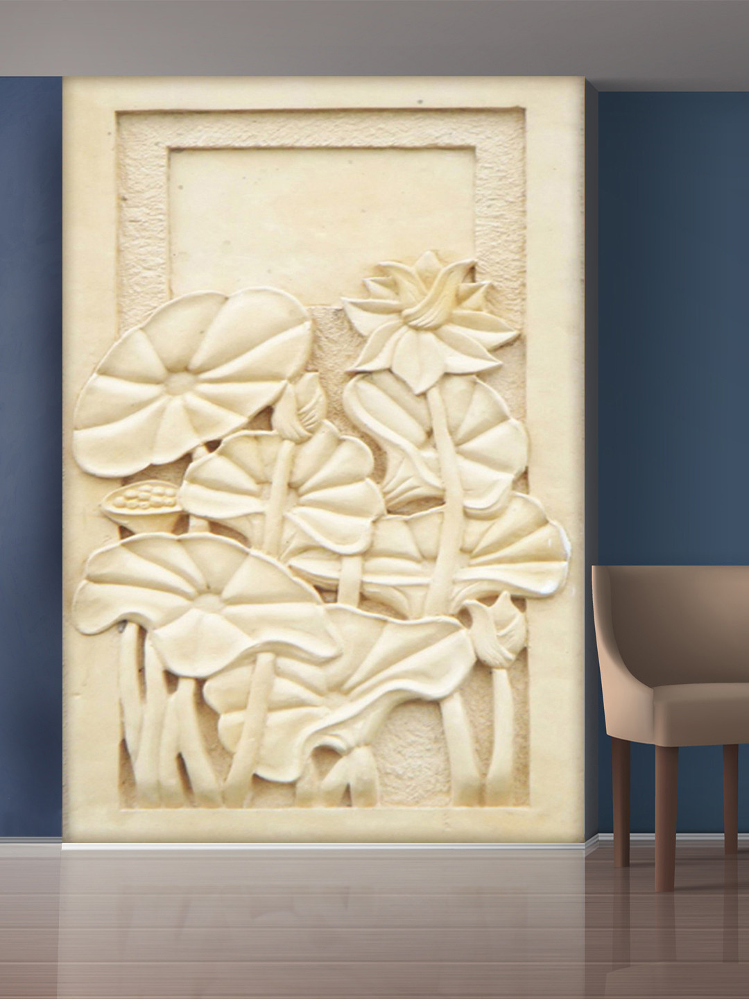 999Store Cream-Coloured Flowers and Leaves Mural Self-Adhesive Wallpaper