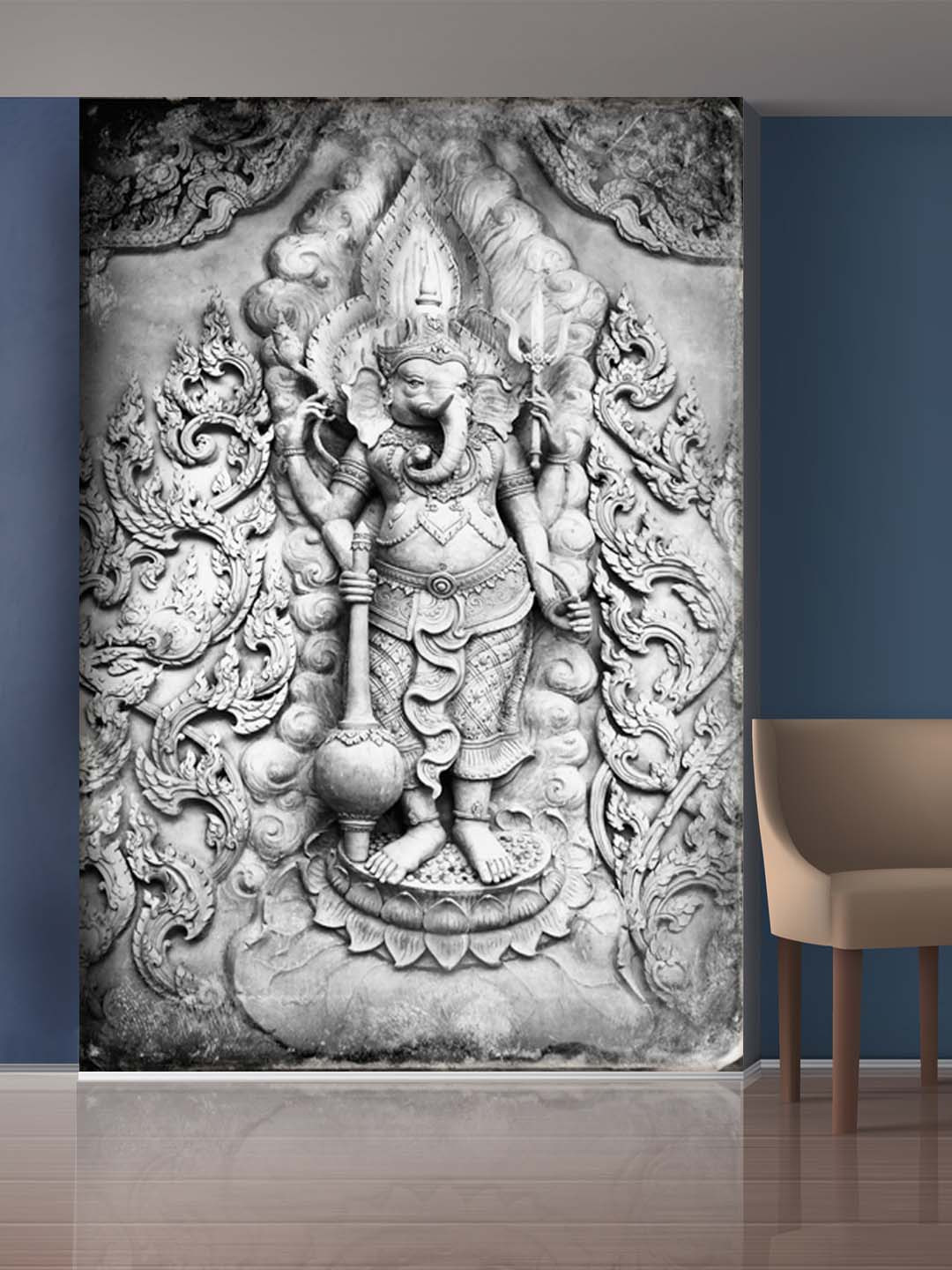 999Store White Lord Ganesha Self-Adhesive Mural Wallpaper