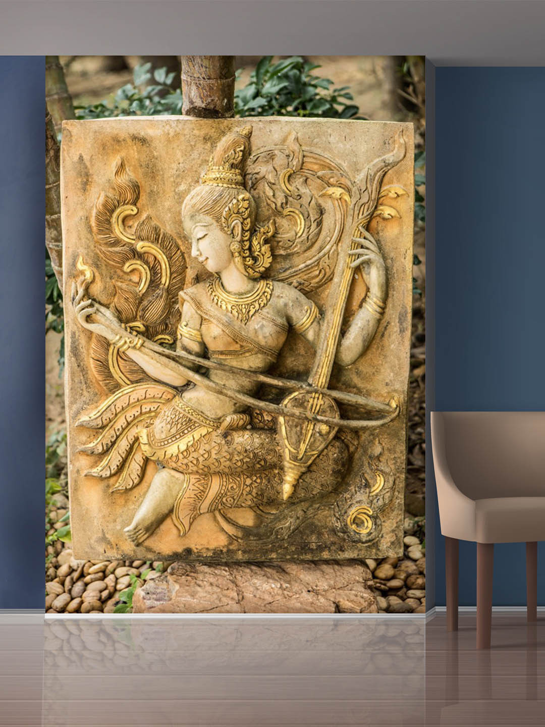 999Store Brown Lady Playing Sitar Mural Wallpaper