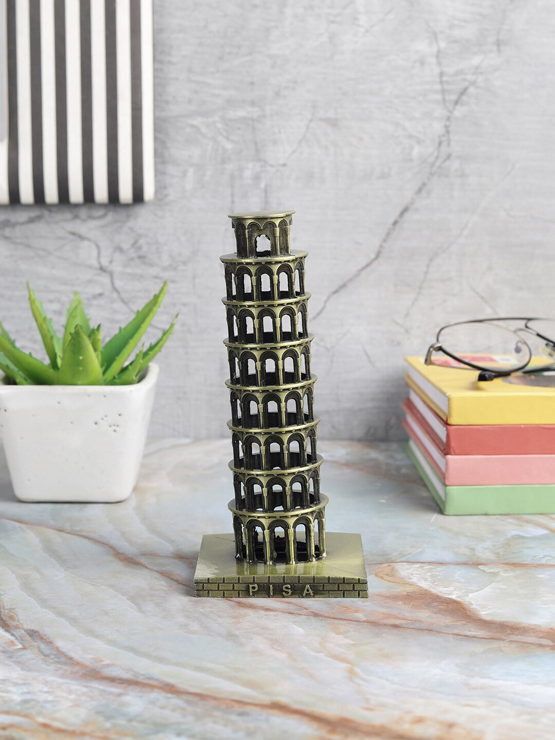 EXIM DECOR Leaning Tower Of Pisa Metal Living Room Medium Showpiece - 6 Inches