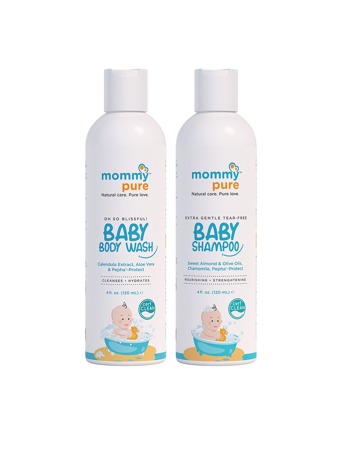 Mommypure Combo of Natural, Tear-Free Baby Body Wash & Shampoo 120ml each