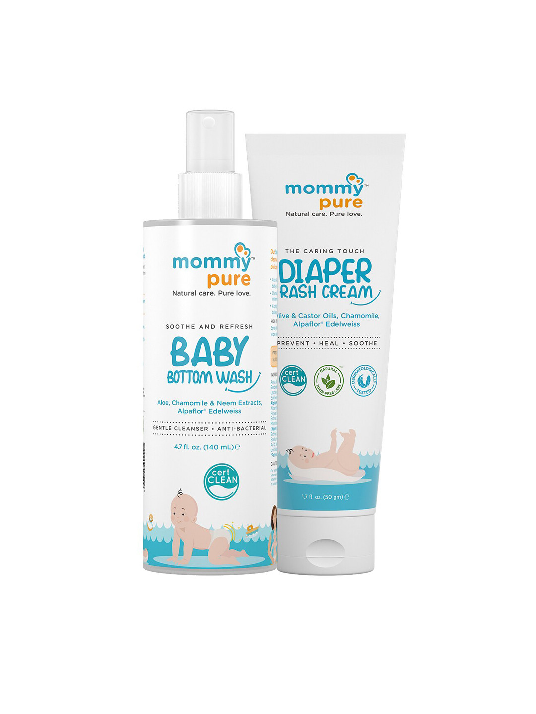 Mommypure Combo of Baby Bottom Wash & Diaper Rash Cream- 140ml & 50gm