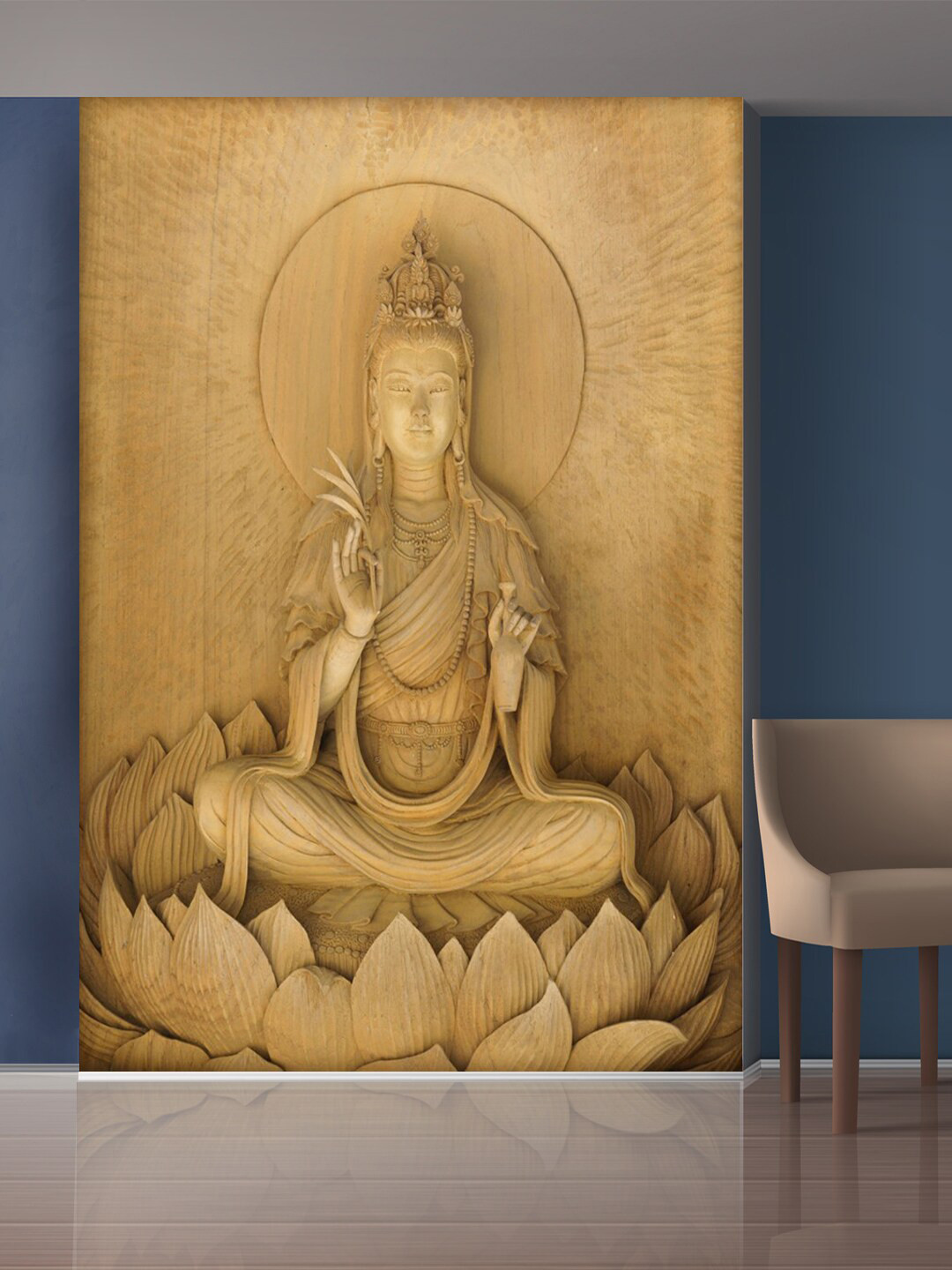 999Store Beige Meditating Lady Self-Adhesive Lady Mural Wallpaper