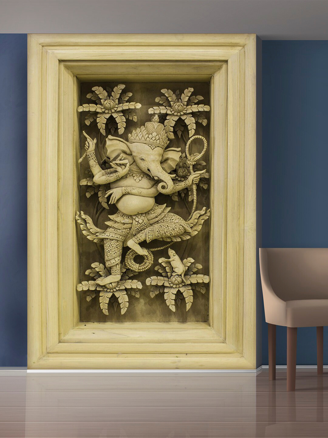 999Store Off-White & Brown Flowers & Ganesha Wallpaper