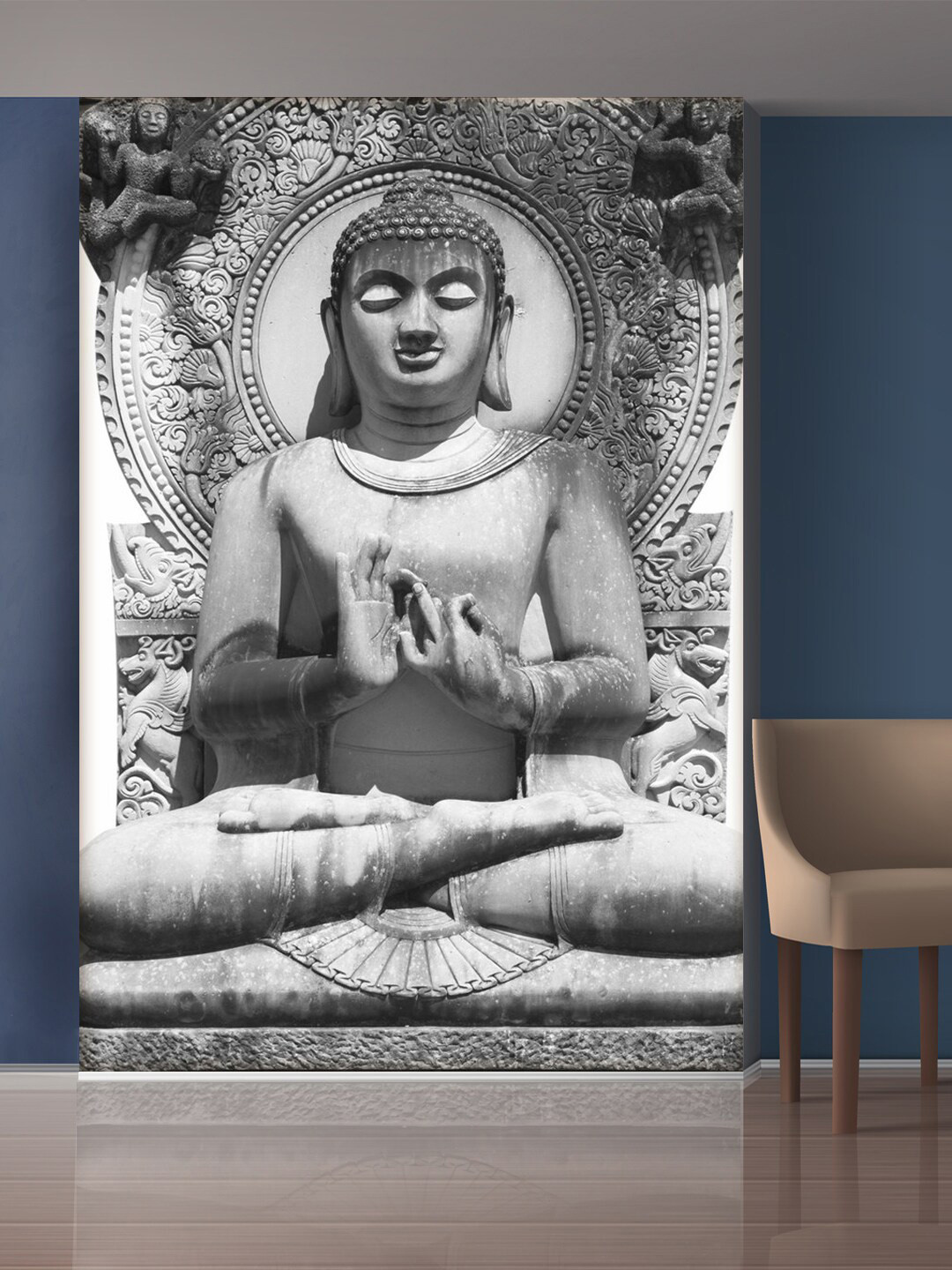 999Store White & Grey Meditating Buddha Mural Wallpaper