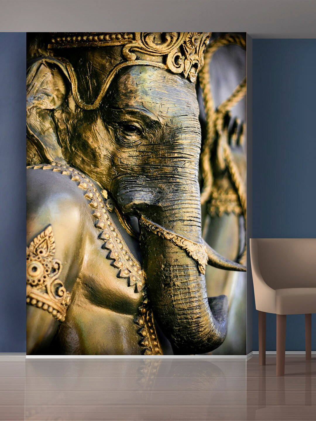 999Store Gold-Toned & Black Lord Ganesha Mural Self-Adhesive Wallpaper
