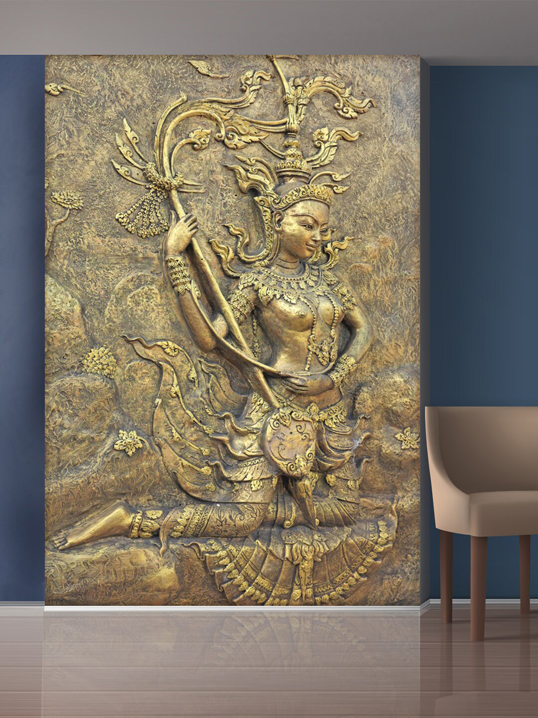 999Store Gold-Toned Lady Playing The Sitar Mural Wallpaper