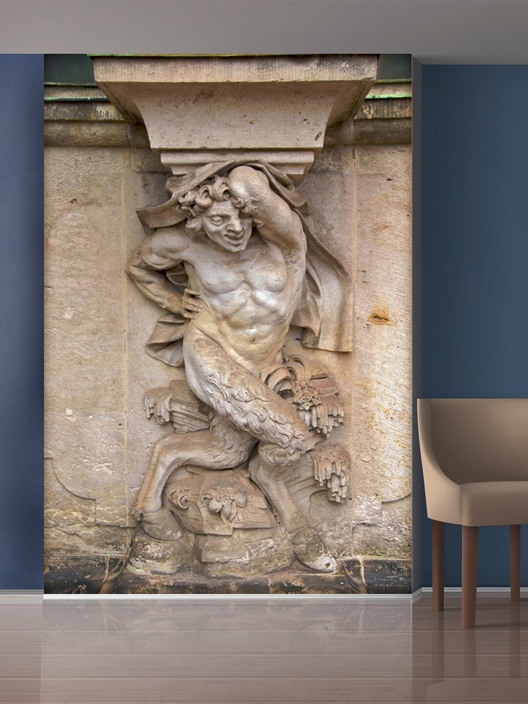 999Store Brown Animal Legs and Human Body Statue Mural Self-Adhesive Wallpaper