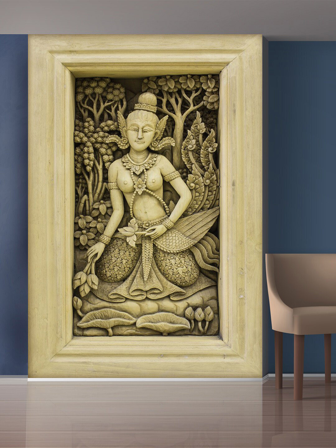 999Store Beige Flowers & Lady Mural Wallpaper