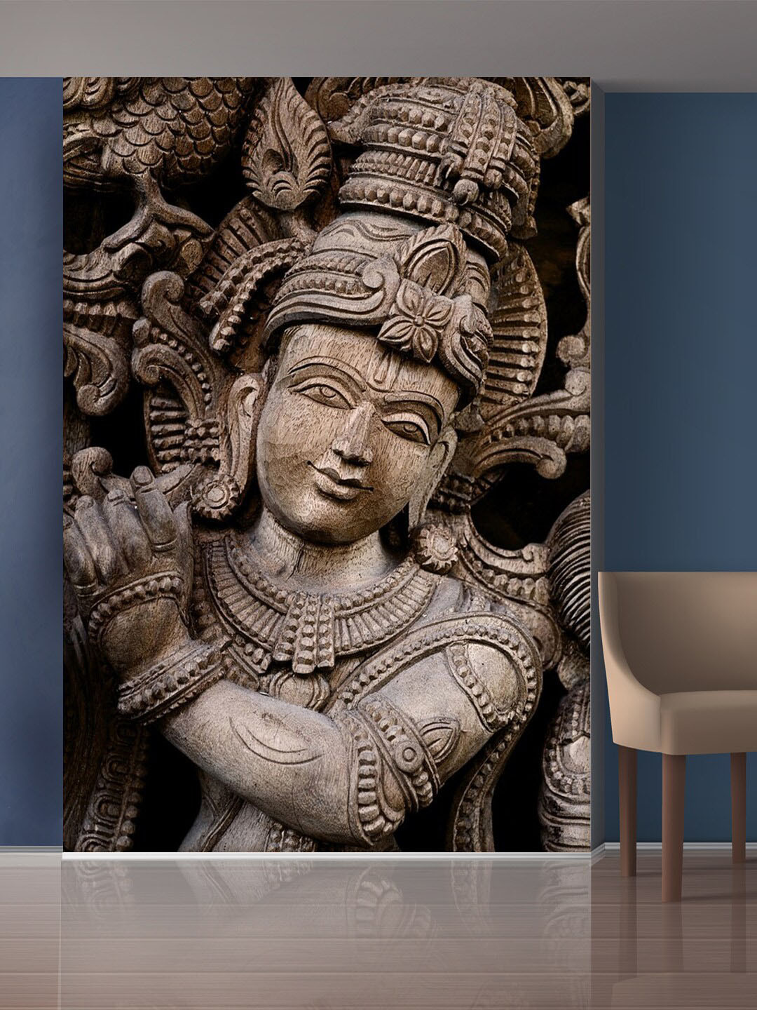 999Store Grey Smiling Statue Mural Self-Adhesive Wallpaper