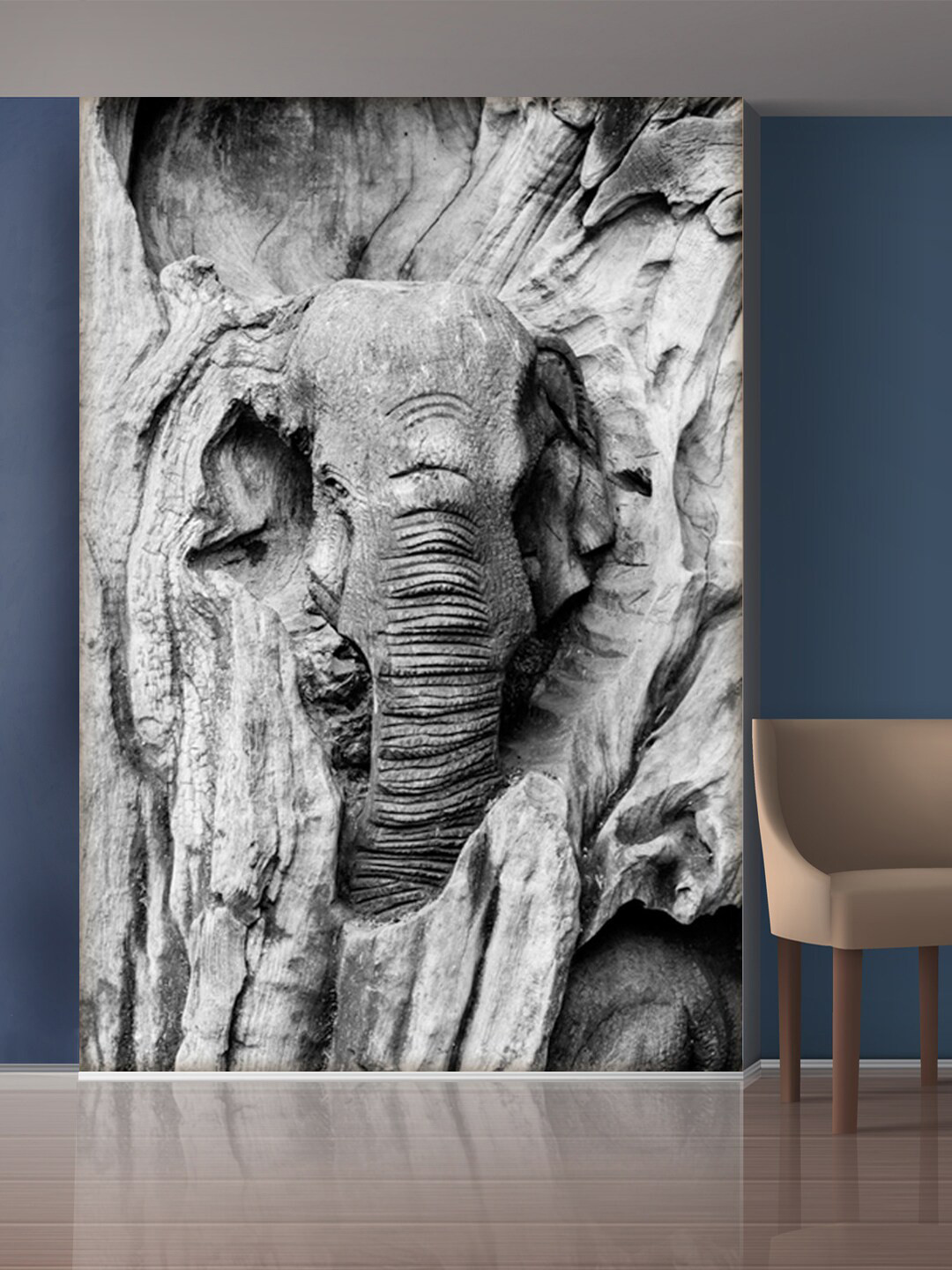 999Store White & Grey Elephant Head and Stones Mural Self-Adhesive Wallpaper