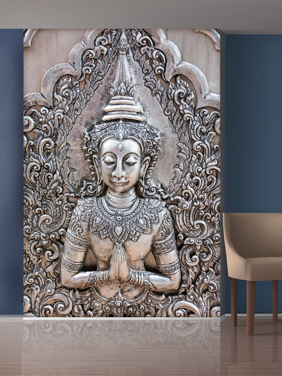 999Store Silver-Toned Praying Hand Man Mural Wallpaper