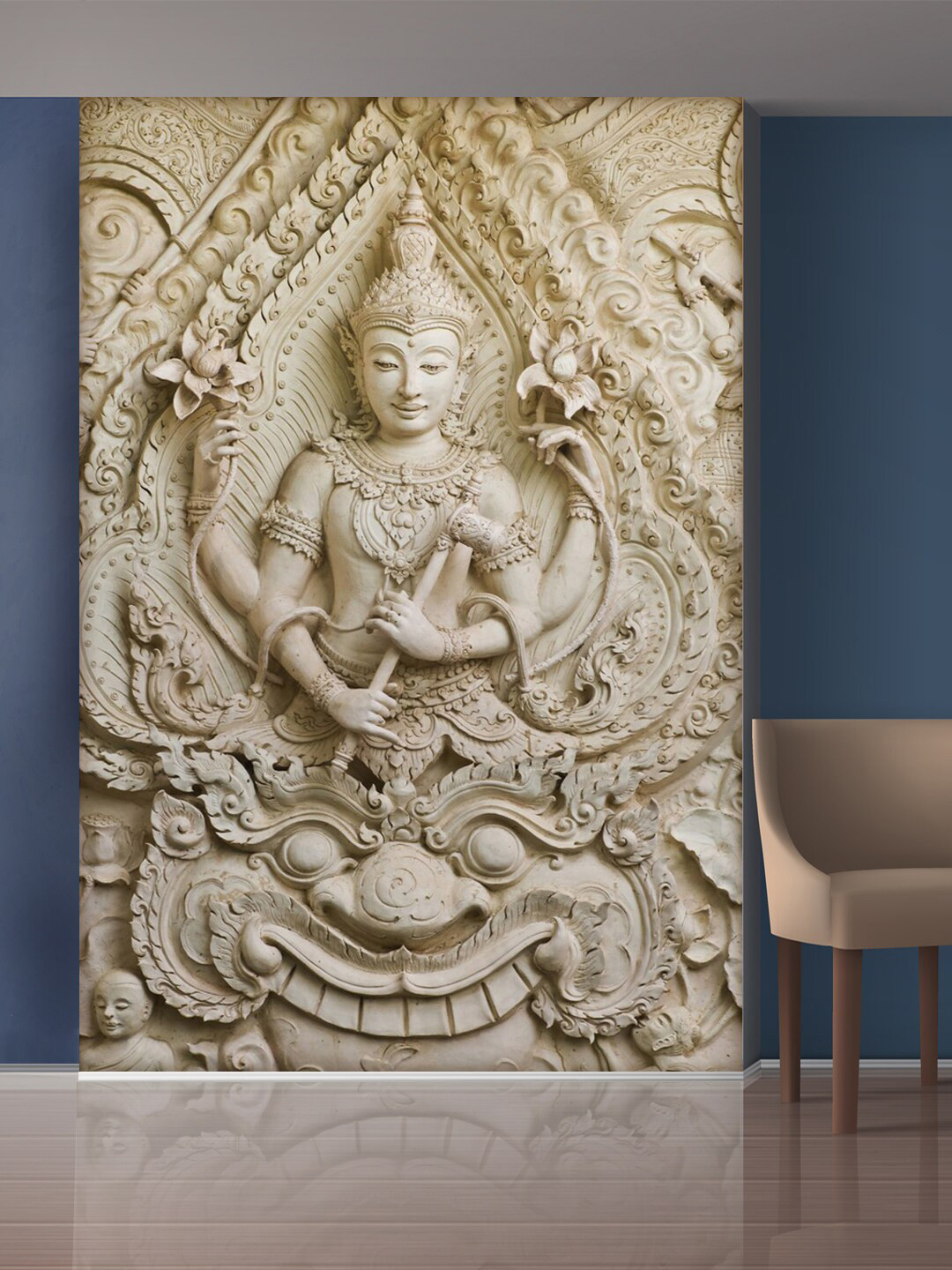 999Store White Flowers & Sitting Lady Mural Wallpaper