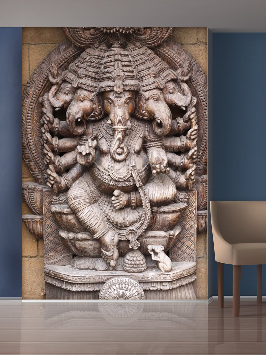 999Store Brown Multiple Hand and Head Ganesha Self-Adhesive Mural Wallpaper