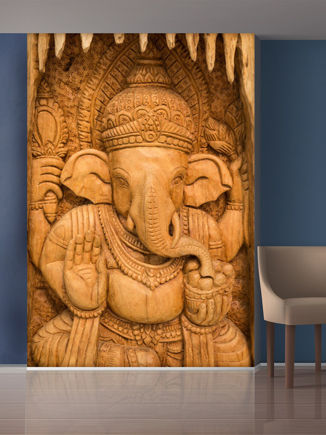999Store Brown Lord Ganesha Self-Adhesive Mural Wallpaper