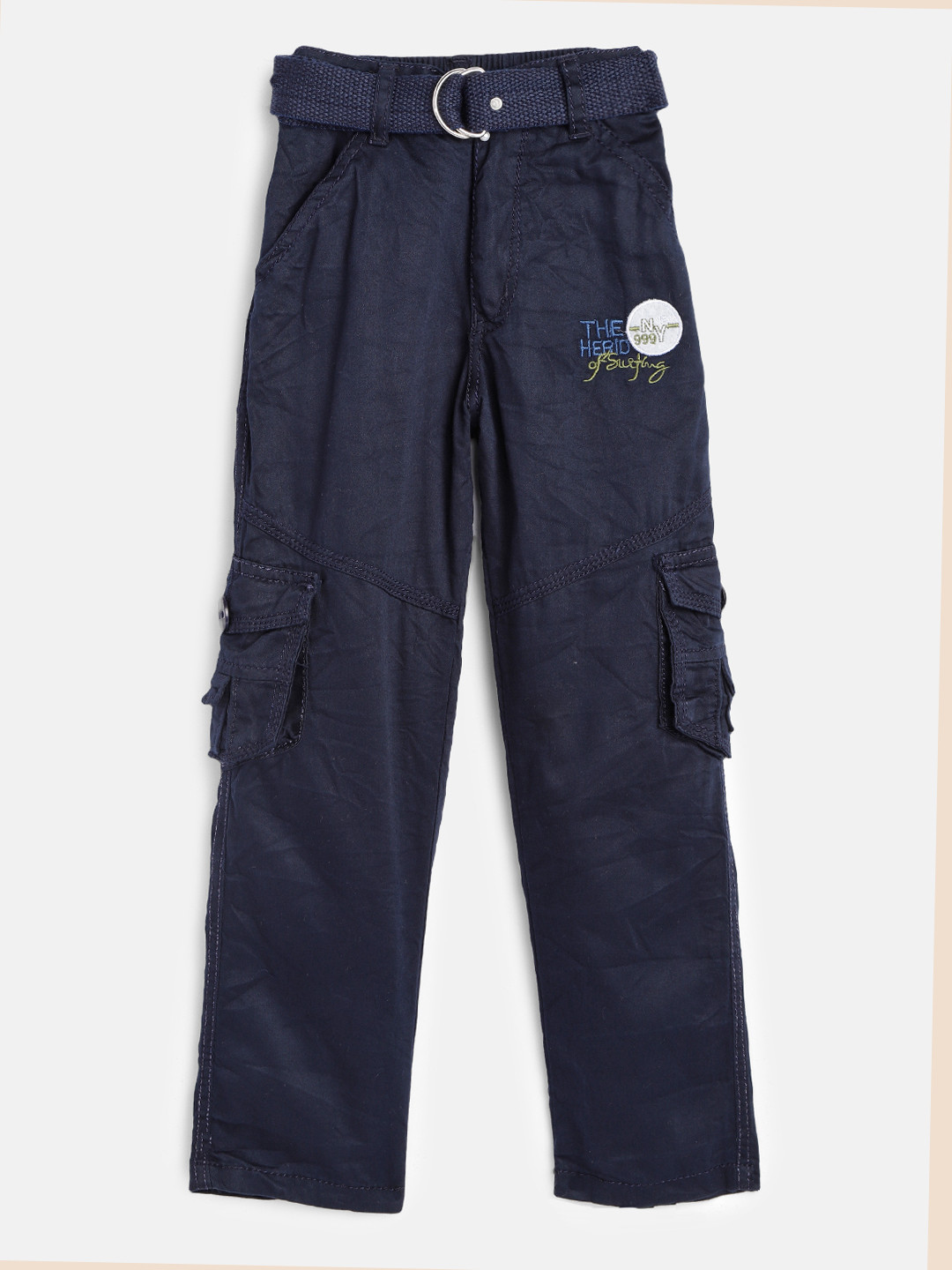 ADBUCKS Boys Blue Relaxed Non Iron Pure Cotton Cargo Trousers