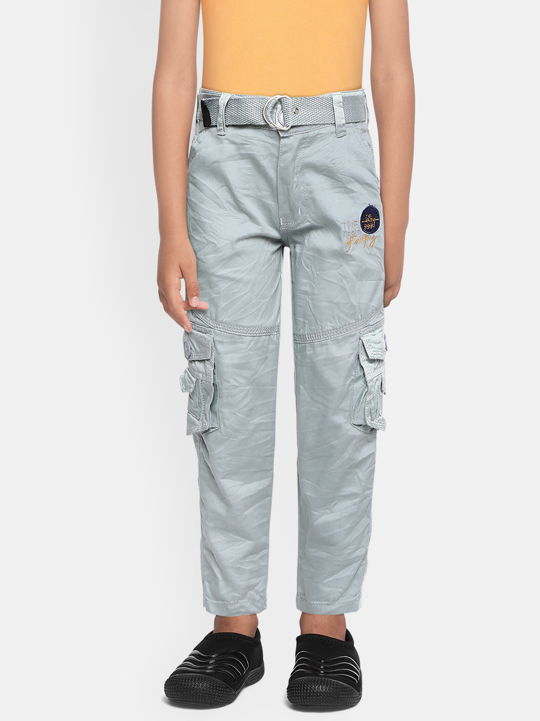 ADBUCKS Boys Grey Relaxed Non Iron Pure Cotton Cargo Trousers