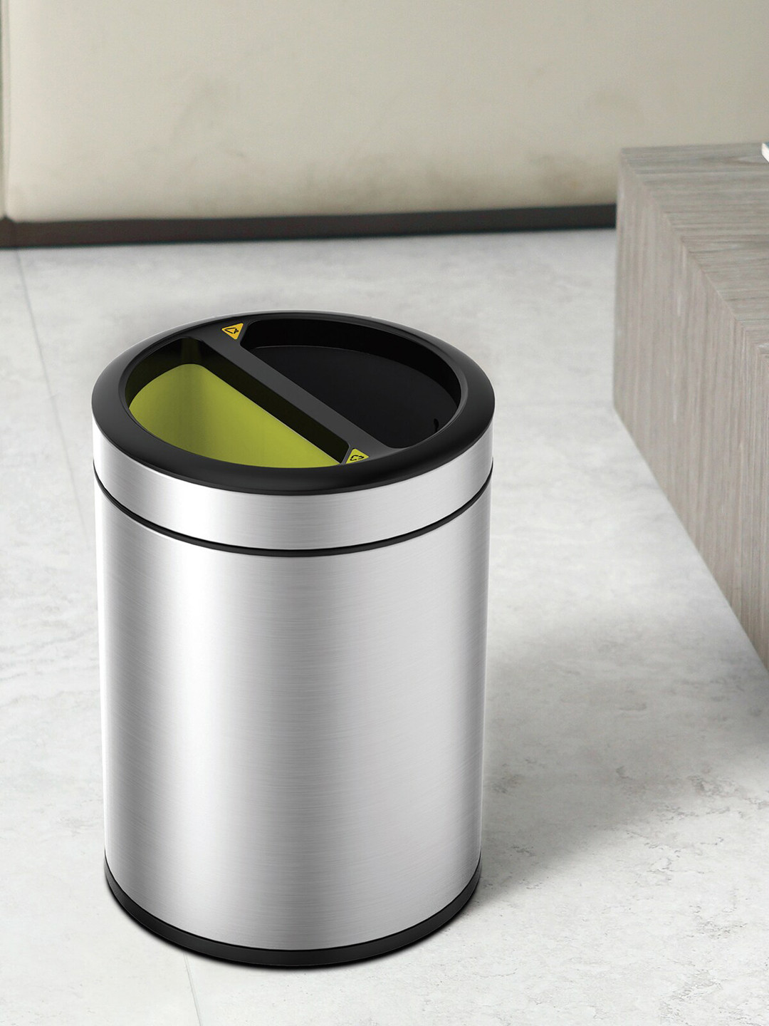 OBSESSIONS Metallic Round Open Top Dustbin With Liner