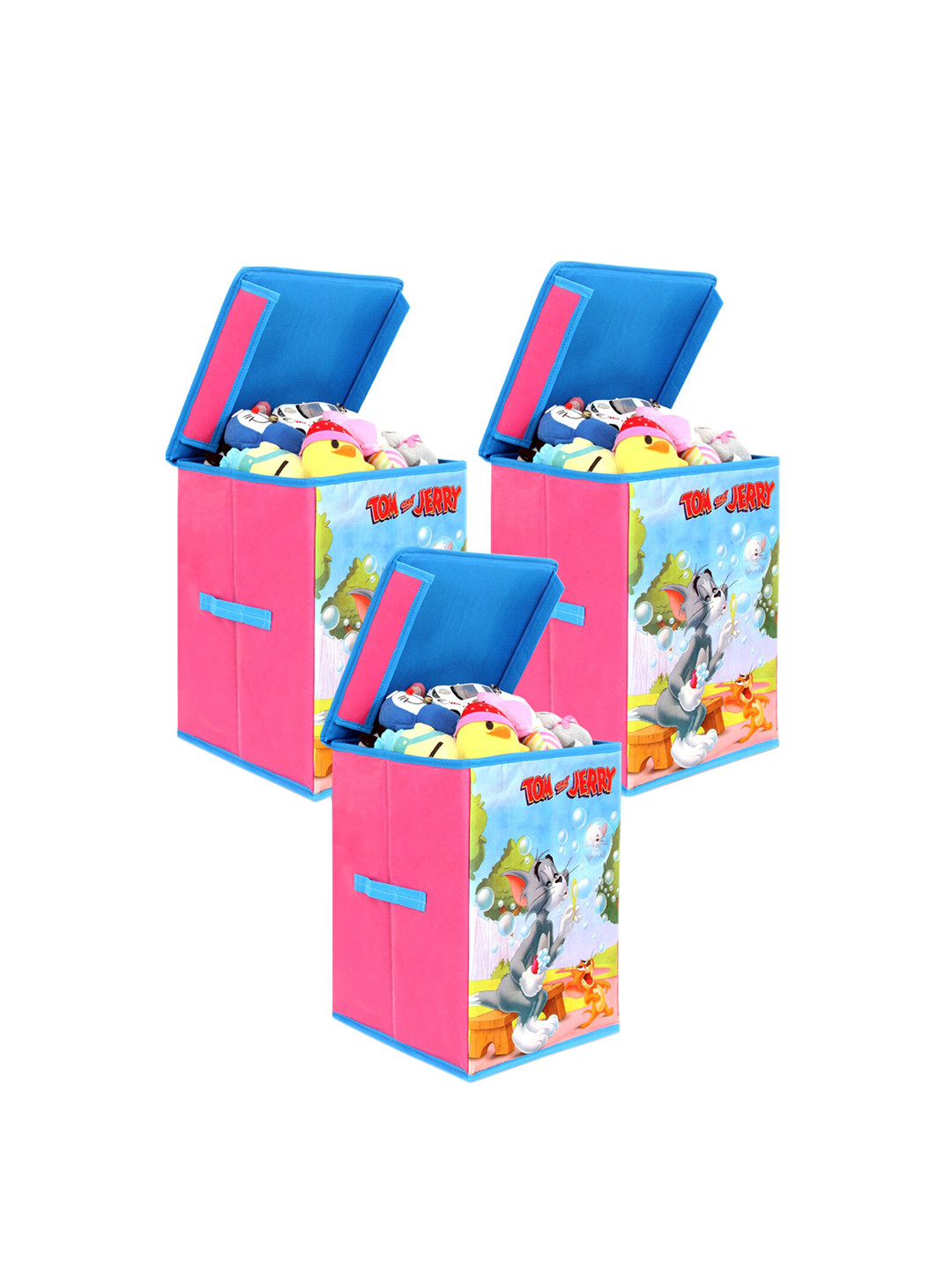 prettykrafts Unisex Pink & Blue Pack of 3 Tom & Jerry Printed Storage Box