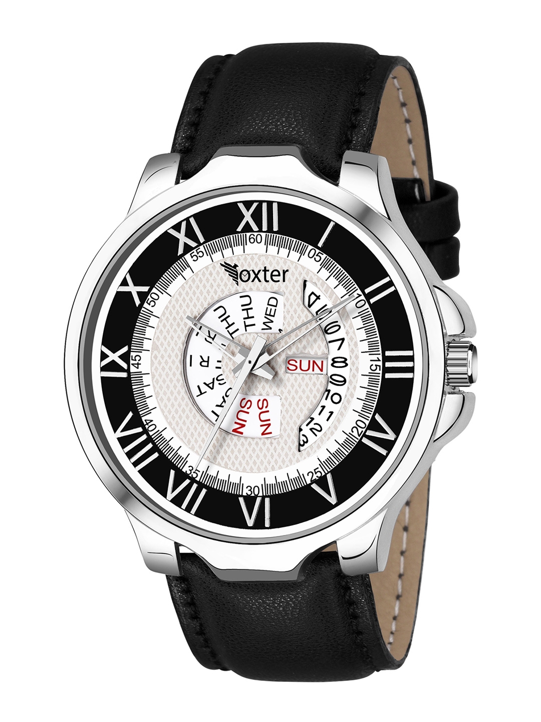Foxter black leather chronograph watch outlet