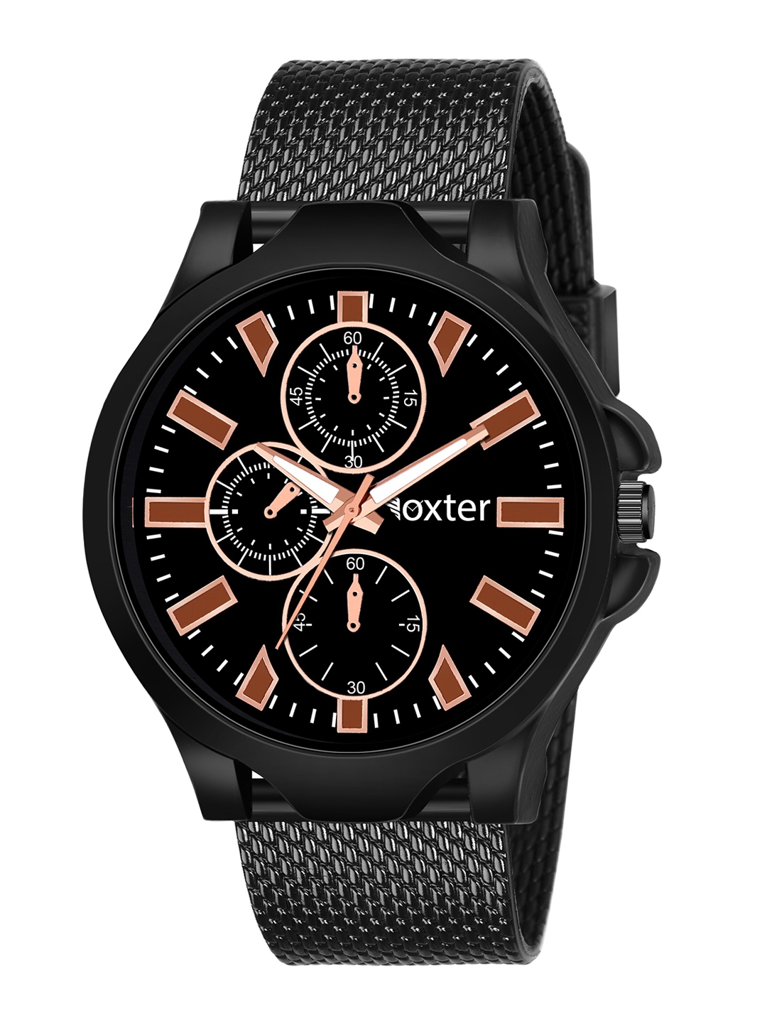 Foxter black leather chronograph watch best sale