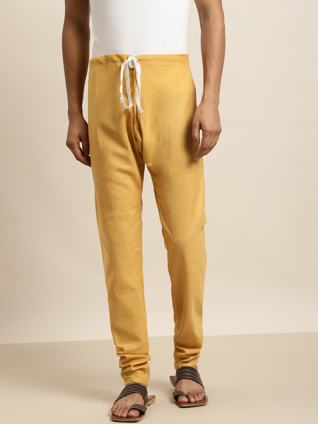 SOJANYA Men Mustard Yellow Solid Pure Cotton Churidar