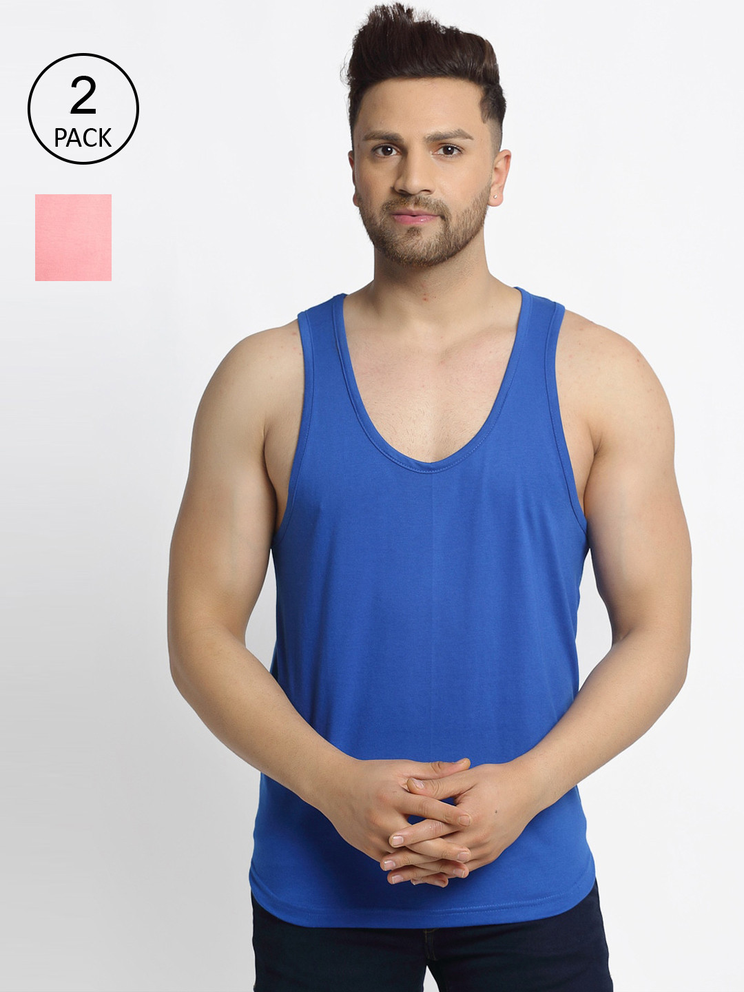 Friskers Men Pack Of 2 Solid Pure Cotton Gym Vests