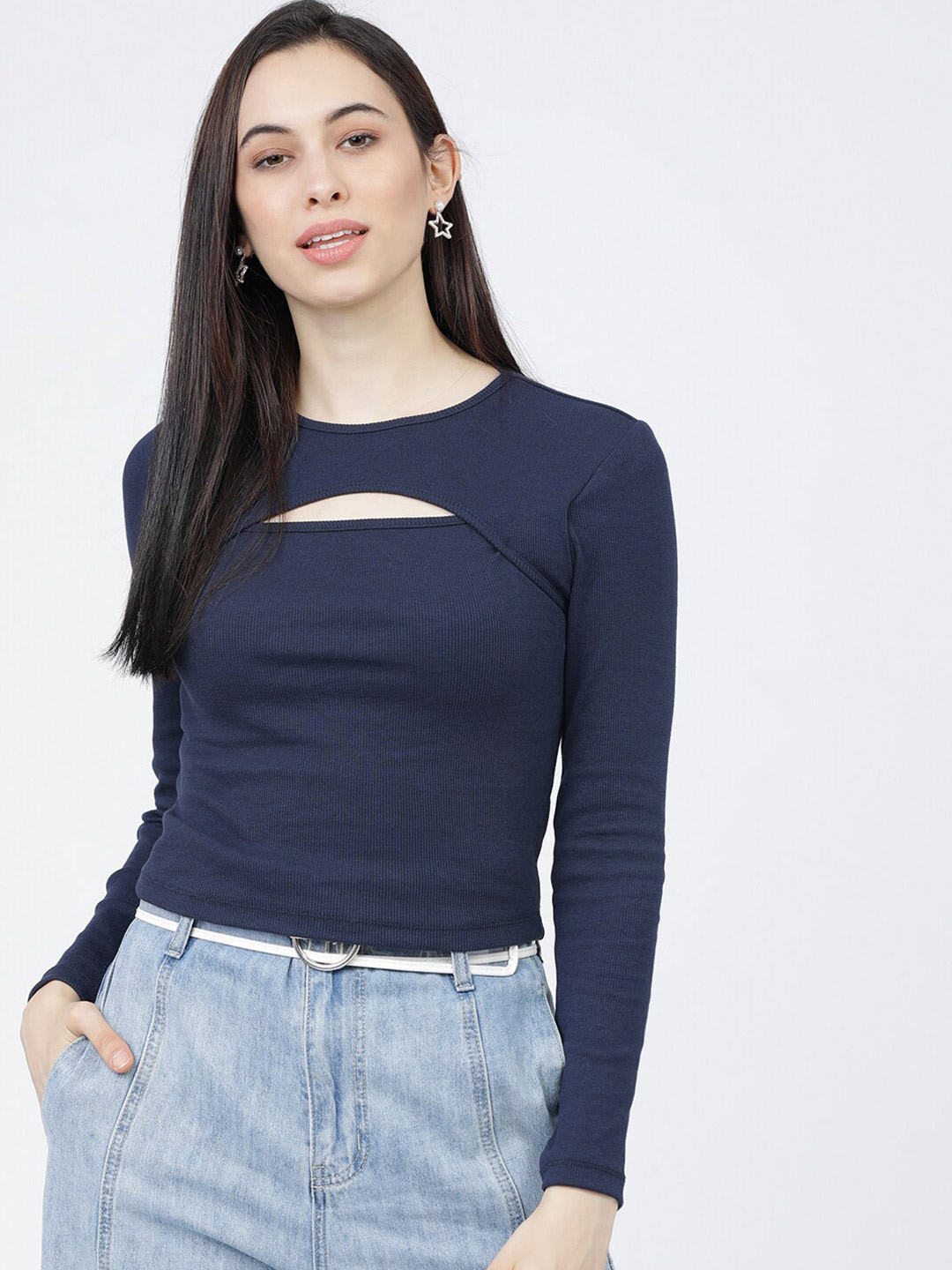 Tokyo Talkies Navy Blue Regular Crop Top