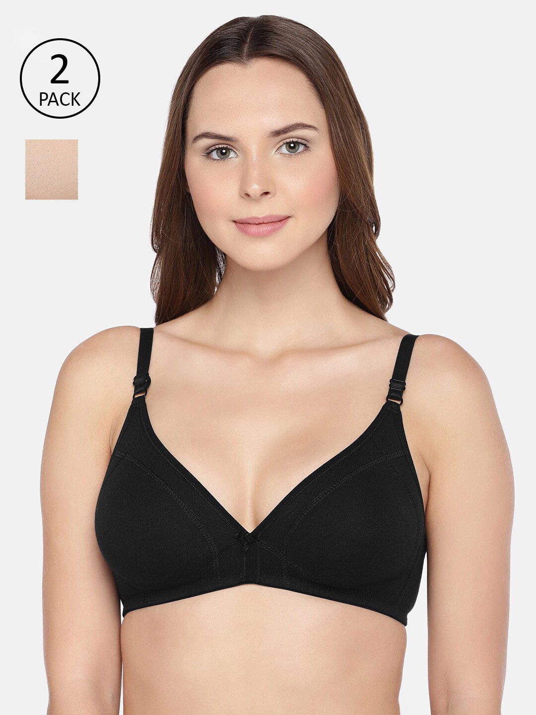 Inner Sense Set of 2 Black & Beige Beginners Organic Cotton Beginners Bra