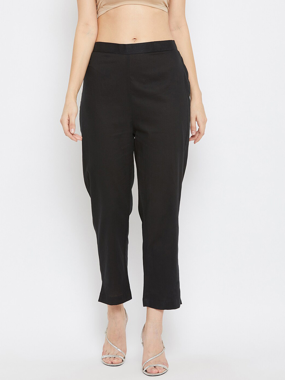 Clora Black Regular Fit Solid Pants