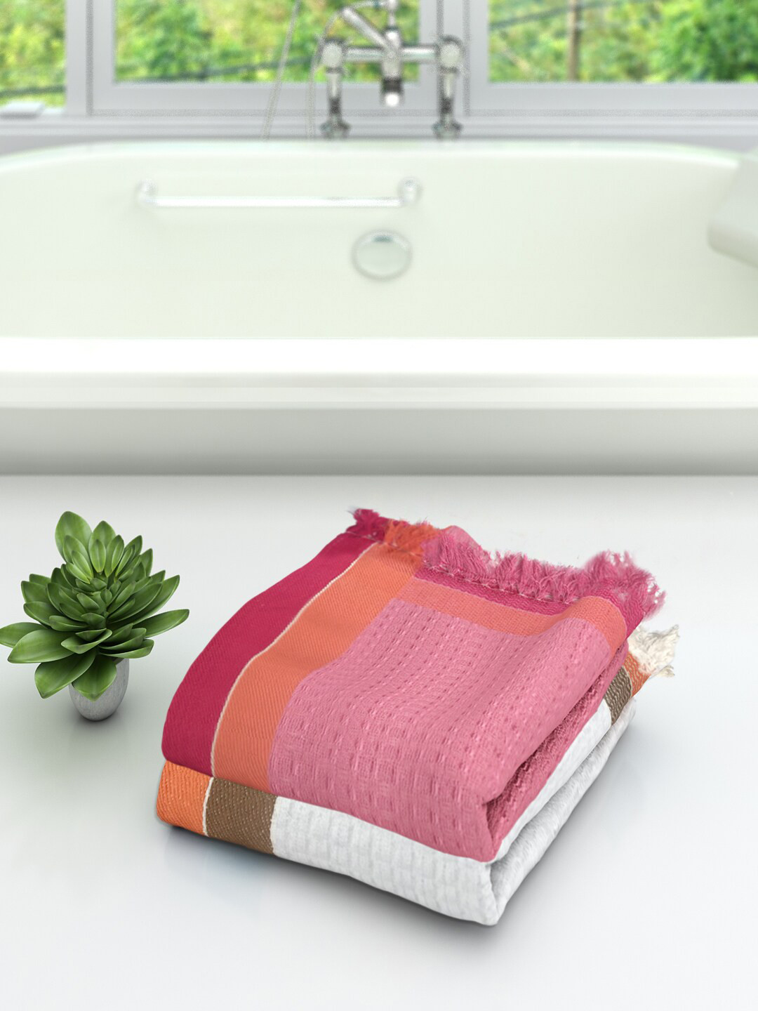 Athom Trendz Set Of 2 Striped 100% Premium Cotton 210 GSM Lightweight Quick-Dry & High Absorbant Bath Towels