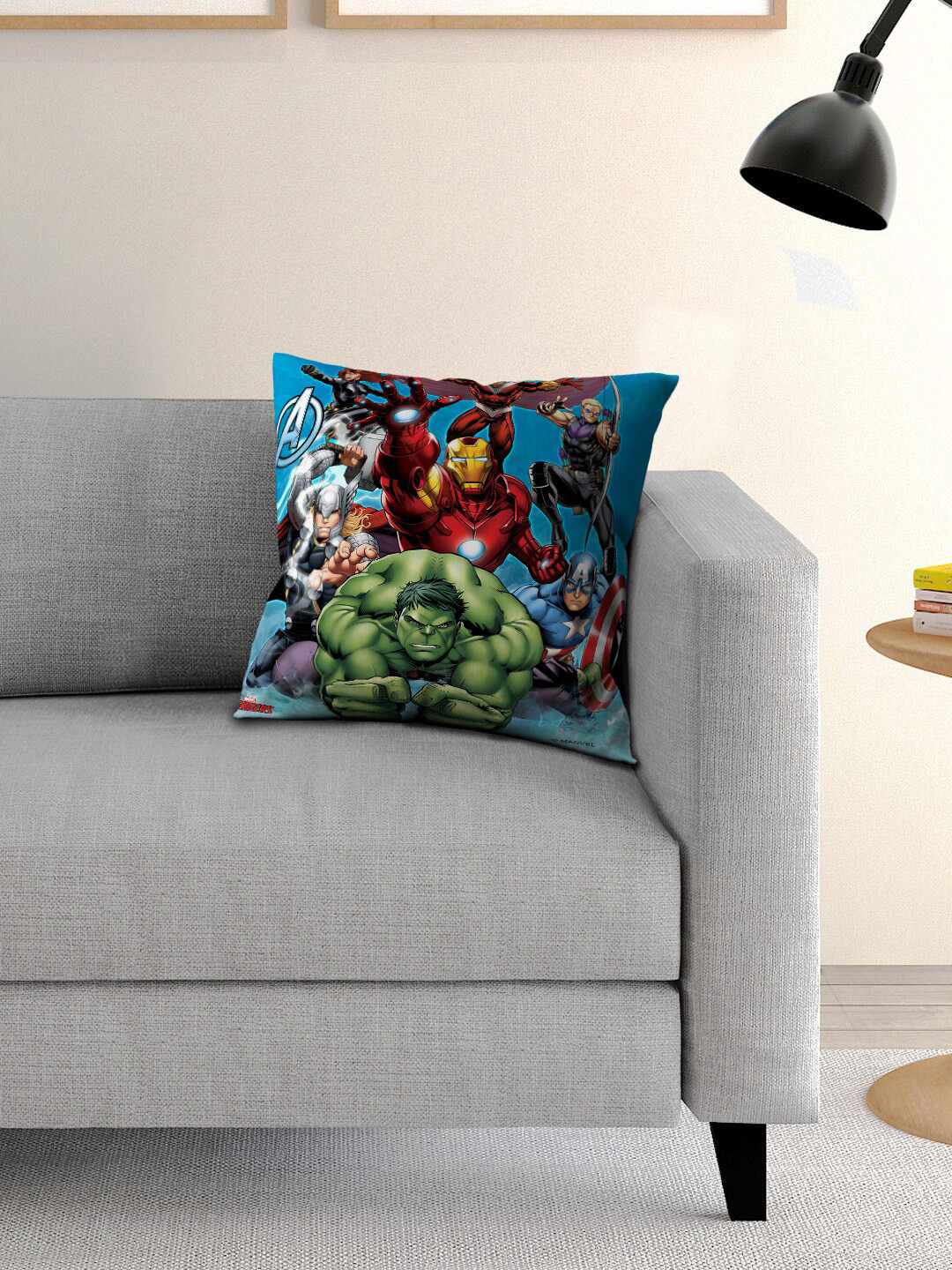 Marvel Avengers Multicoloured Cartoon Characters Polyester Washable Cushion Cover -16x16In
