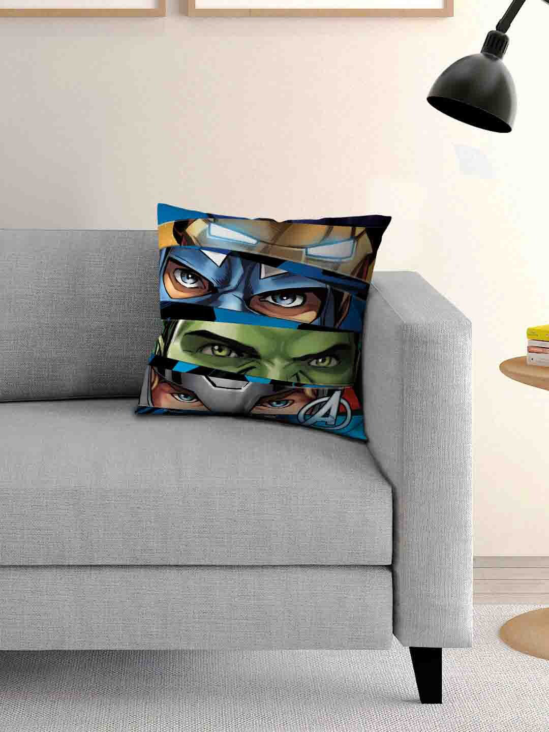 Marvel Kids Blue & Green Avengers Printed Filled Square Cushion With Cover