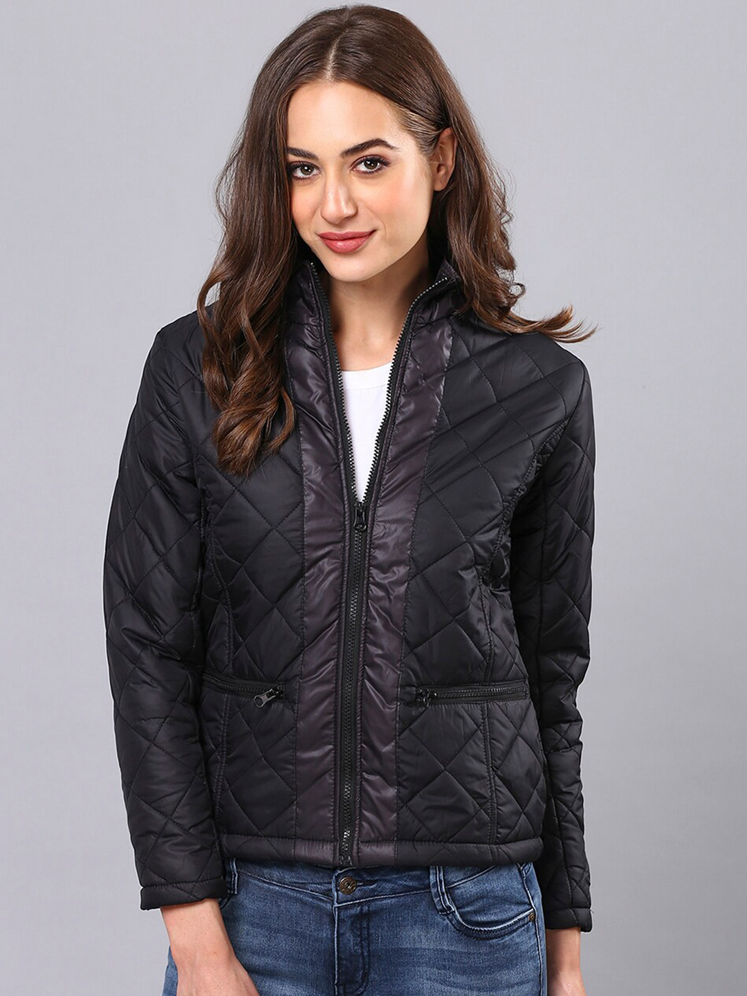 Campus Sutra Women Black Windcheater Longline Puffer Jacket