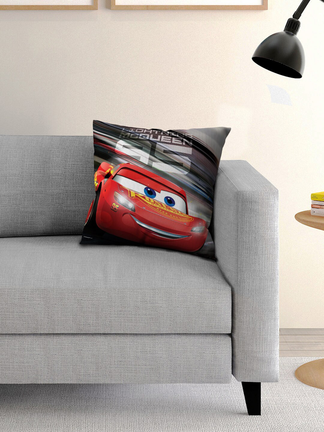 Disney Kids Black & Red Cars Printed Filled Square Cushion With Cover