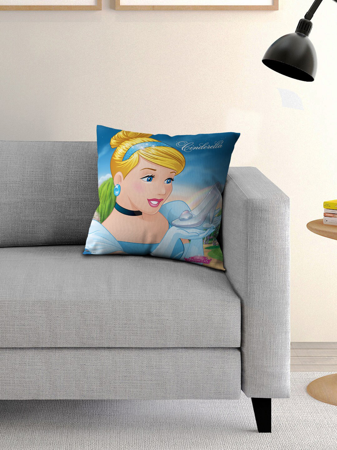 Disney Kids Blue & Yellow Princess Printed Filled Square Cushion With Cover