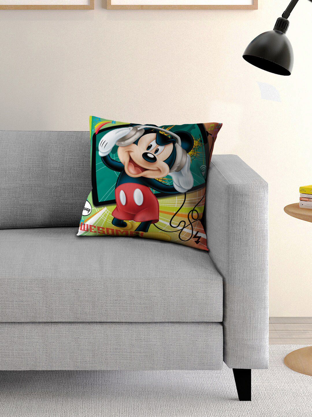 Disney Mickey Multicoloured Single Cartoon Character Printed 40x40 cm Square Cushion Cover