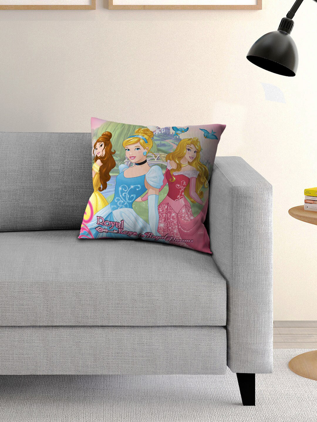 Disney Kids Green & Blue Princess Printed Filled Square Cushion With Cover