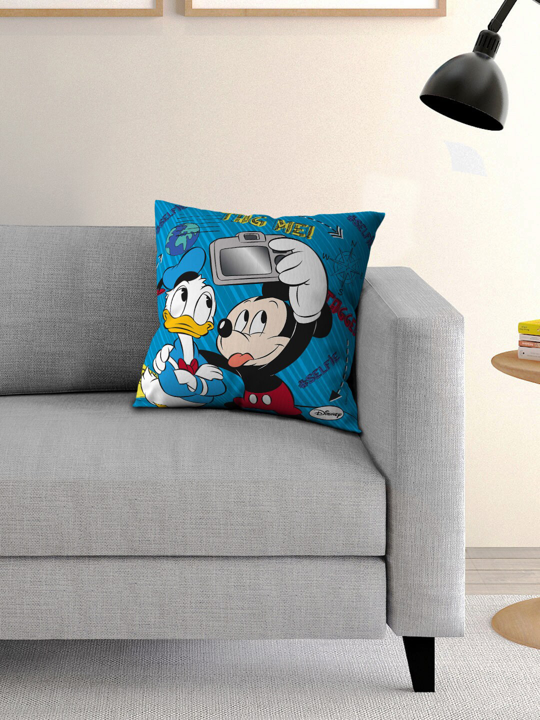 Disney Kids Blue & White Mickey Printed Filled Square Cushion With Cover
