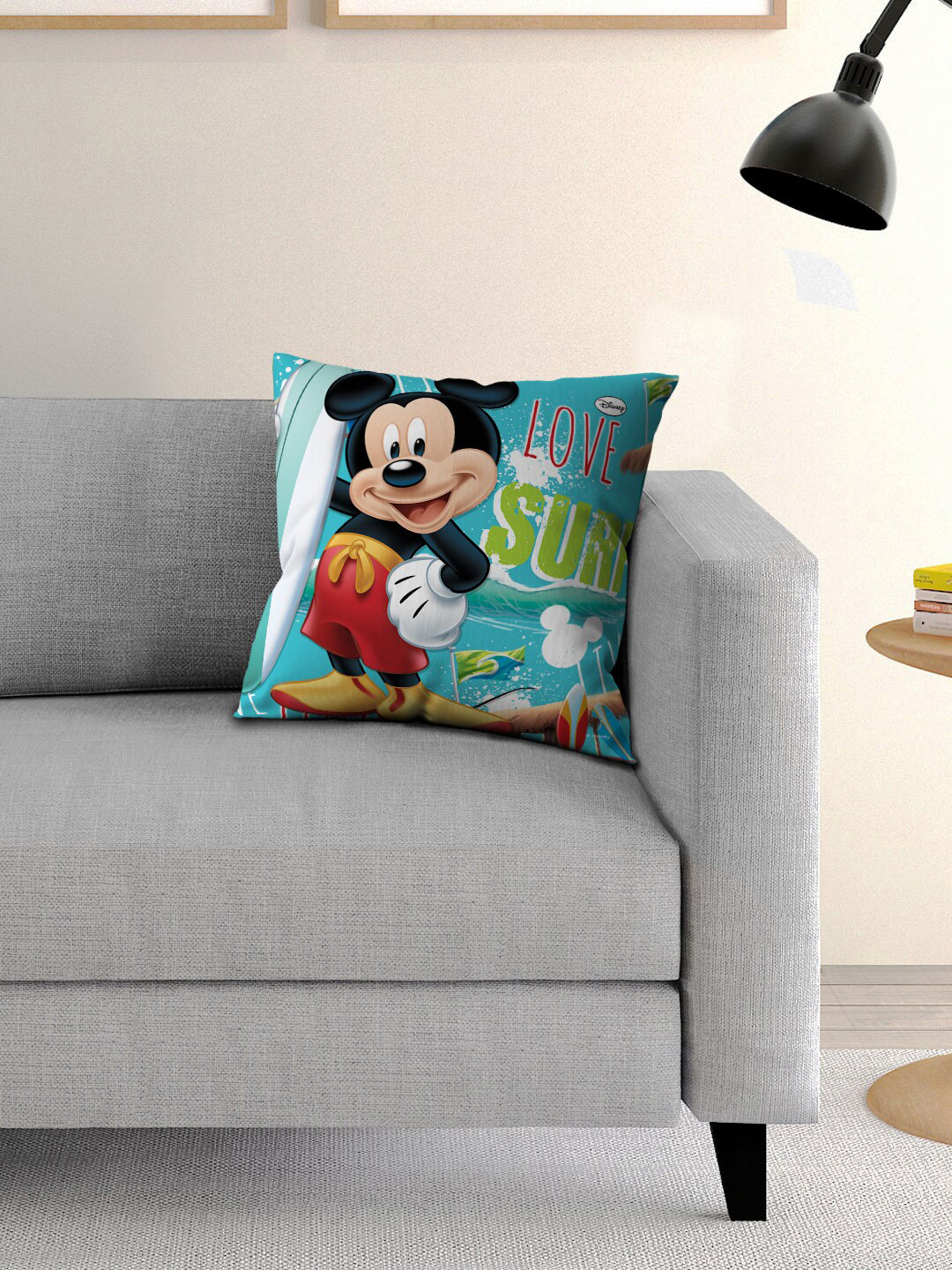 Disney Kids Blue & Red Mickey Printed Filled Square Cushion With Cover